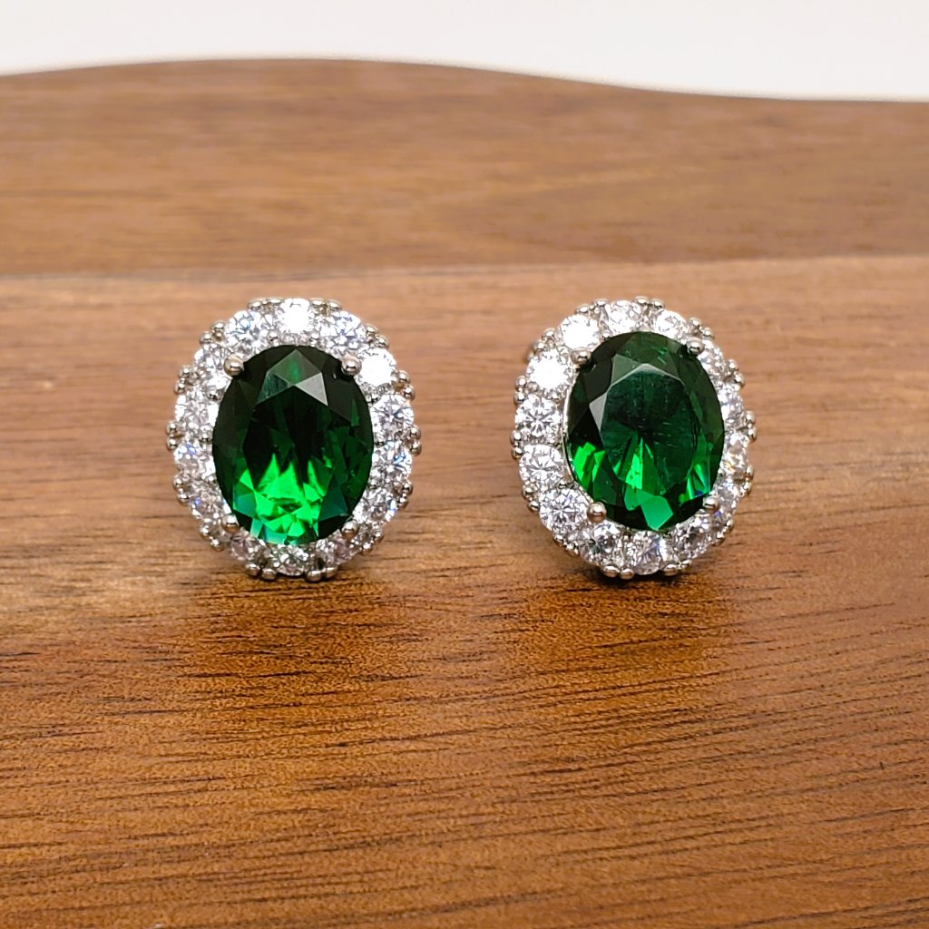 925 Silver 2ct Green Emerald Gemstone 1ct Diamond Clip On Stud Earrings Jewelry